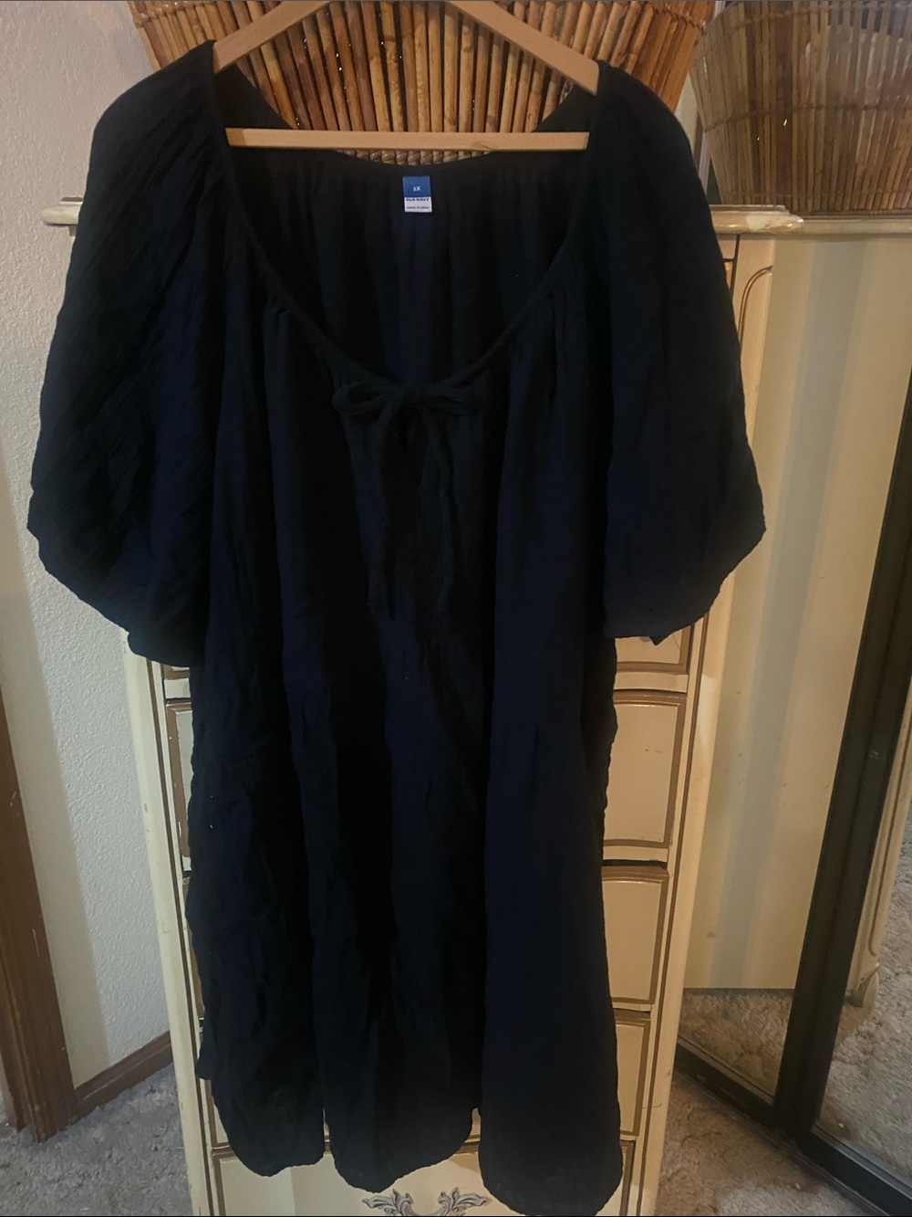 Old Navy - Gauze - Black Peasant Dress  with Tie Neck - 3X